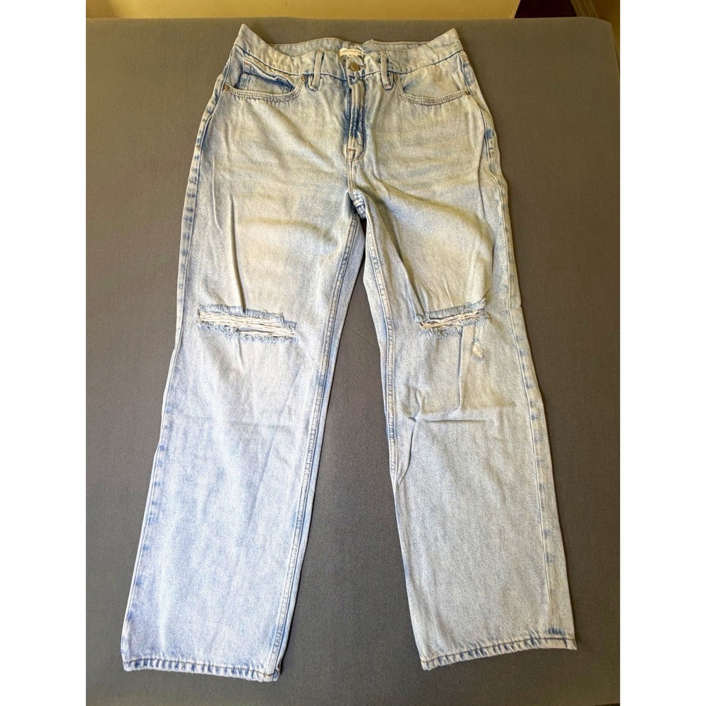 Good American Good 90s Jeans 10/30 Light Wash Distressed Knee Wide Leg Y2K